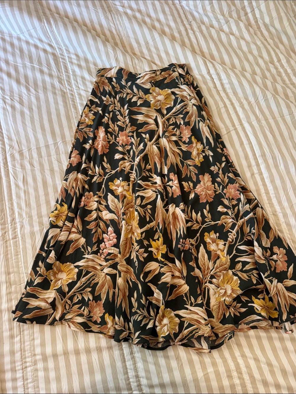 Floral Black Midi Skirt with Yellow & Tan Blooms